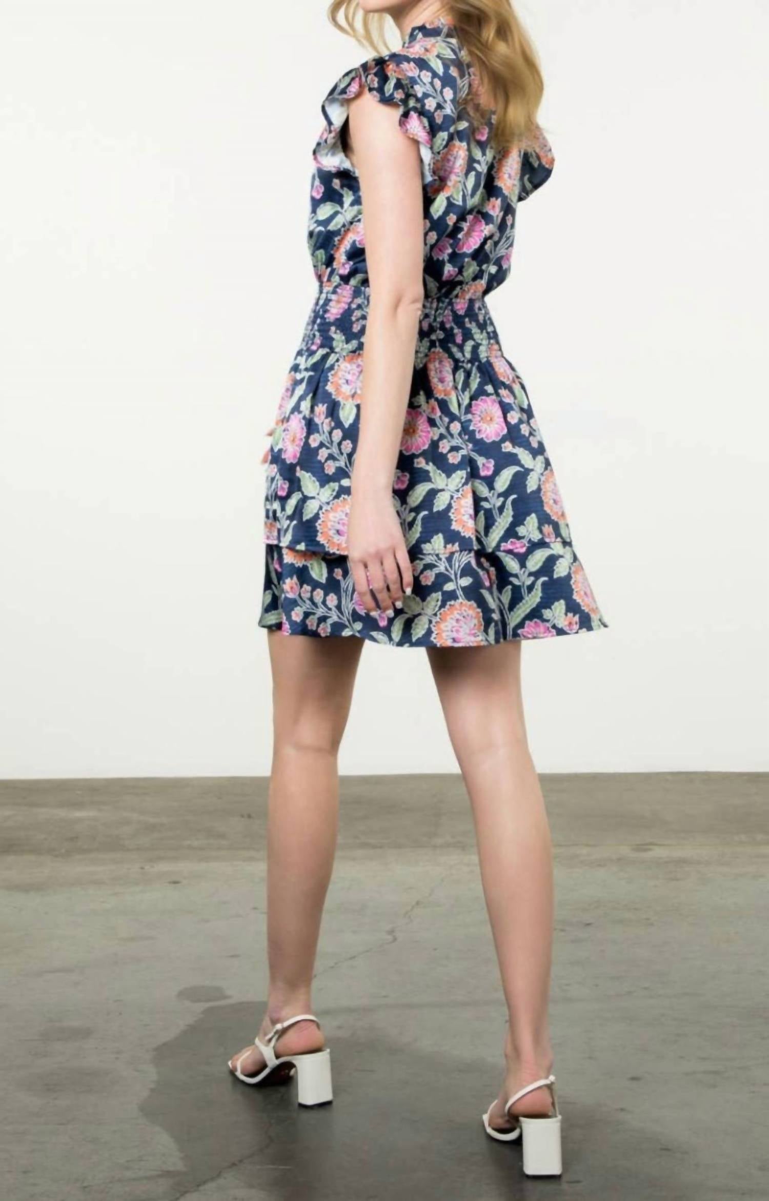 Thml - Smocked Waist Flutter Sleeve Floral Dress