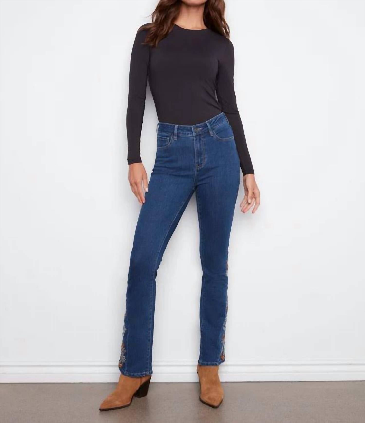 Charlie B - Floral Embroidery Bootcut Jean