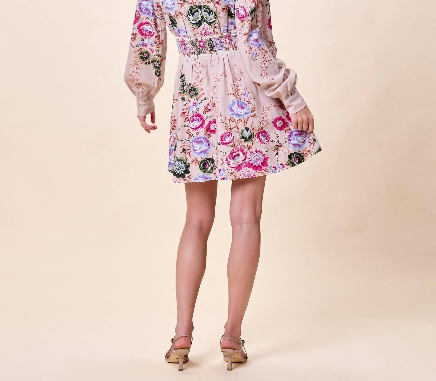Cleobella Trudy Long Sleeve Mini Dress in silva prnt - women's dress - detail view