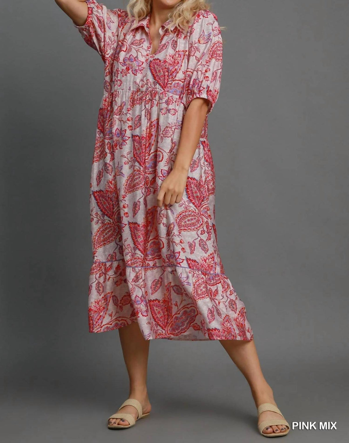 Umgee - Floral Tiered Midi Dress - Plus