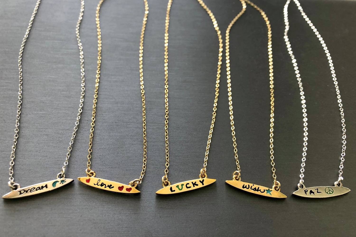 Jessica Elliot - Women's Enamel Small Surfboard Necklace - Love