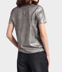 Minnie Rose Metallic Short Sleeve Crew Shirt in silver - women's t-shirt - alternate view