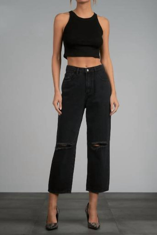 FRAY HEM DISTRESSED CROP JEANS