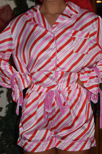 Act Pretty - Candy Cane Striped Satin Pajama Set