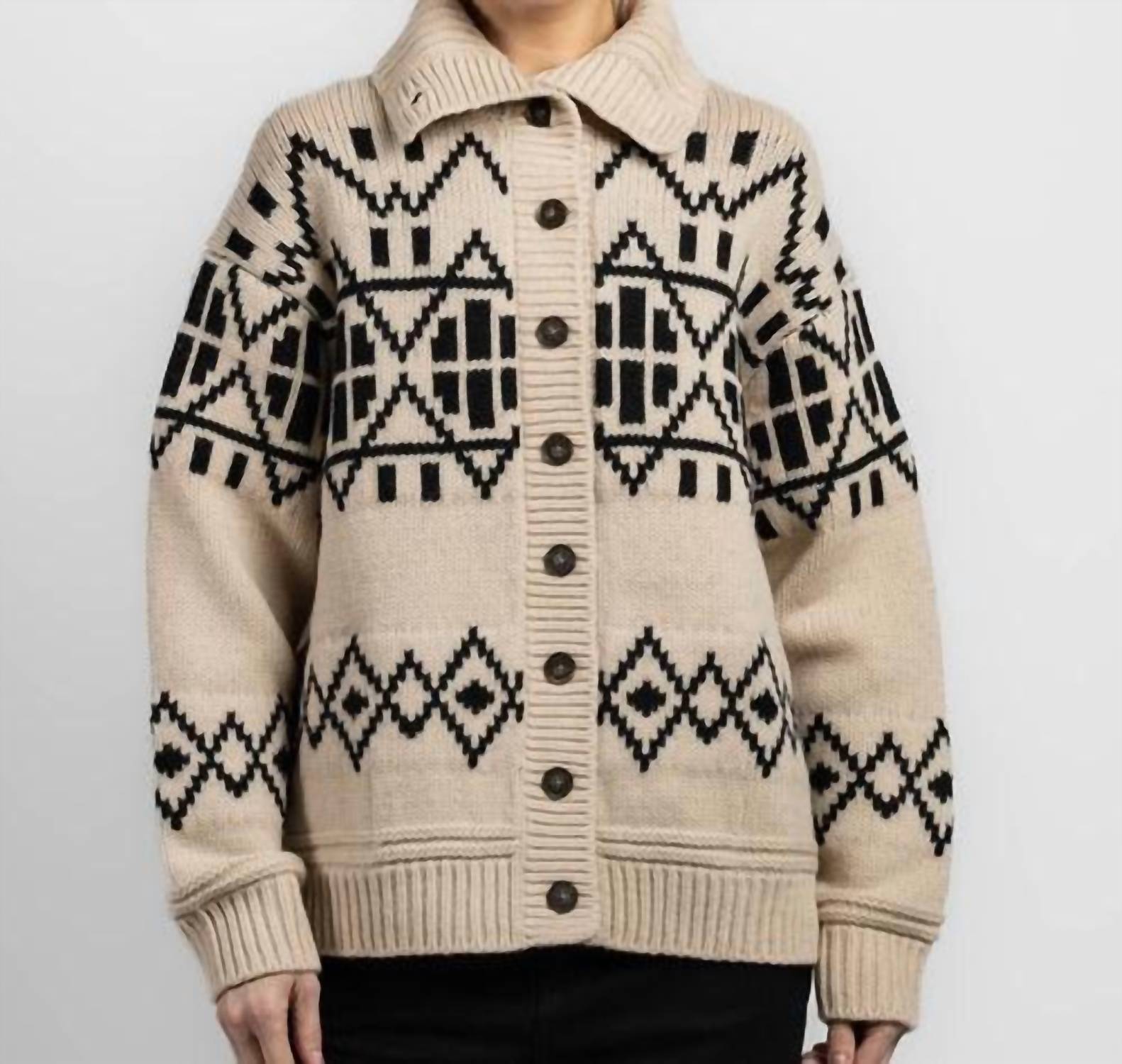 White + Warren Merino Fair Isle Jacket in ivory combo - women's jacket