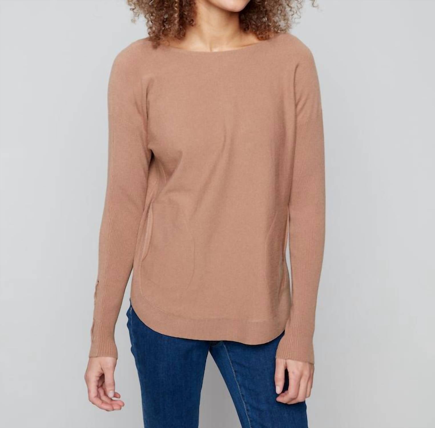 Charlie B - Lace Detail On Sleeve Round Hem Sweater