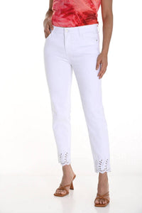 Frank Lyman Onike Embellished Embroidered And Cut Out Hem Pants in off white - women's pants - detail view
