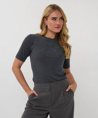 Esqualo - Tessina Rib Short Sleeve Studs Top