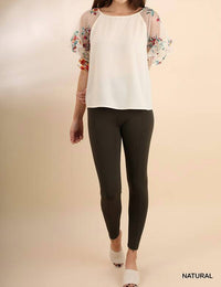 Umgee - Floral Embroidered Layered & Ruffled Sleeve Top