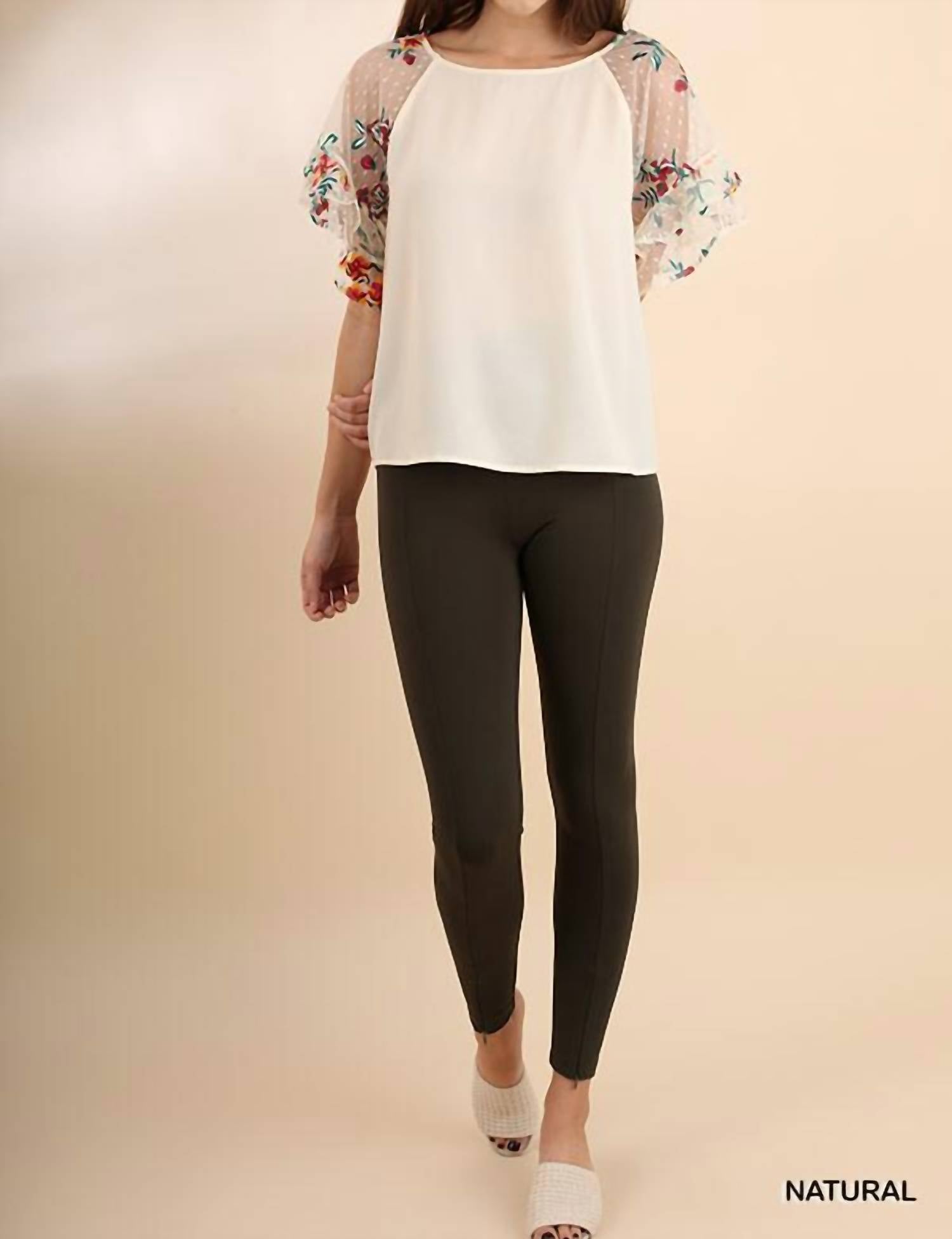 Umgee - Floral Embroidered Layered & Ruffled Sleeve Top