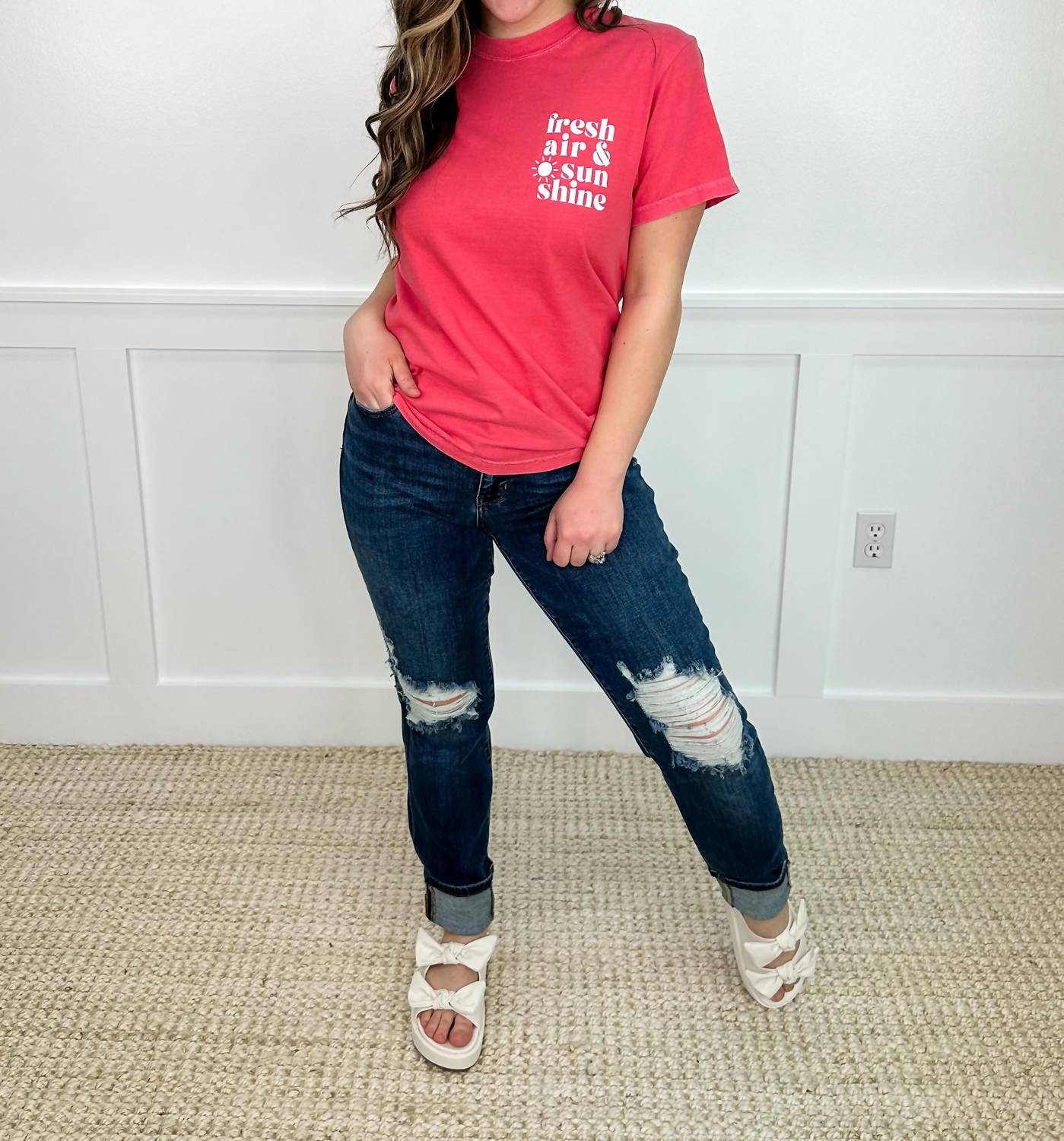 Scripted Pearl - Fresh Air & Sunshine Cotton Short Sleeve Graphic Tee Shirt