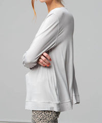 Easel Long Sleeve Boxy Knit Top - Plus in silver - women's long sleeve top - alternate view