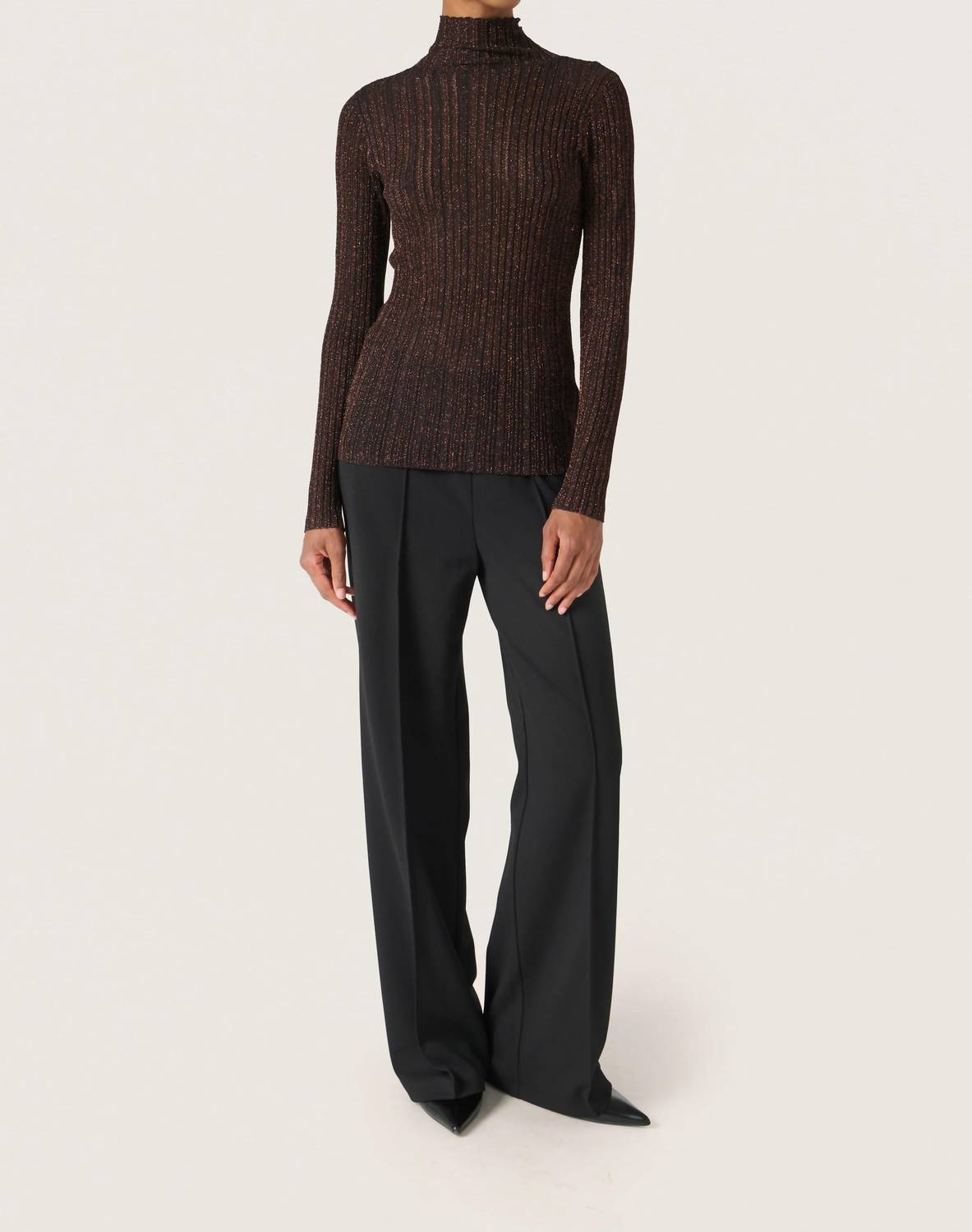 Soaked In Luxury - Laisa Metallic Turtleneck Pullover Sweater
