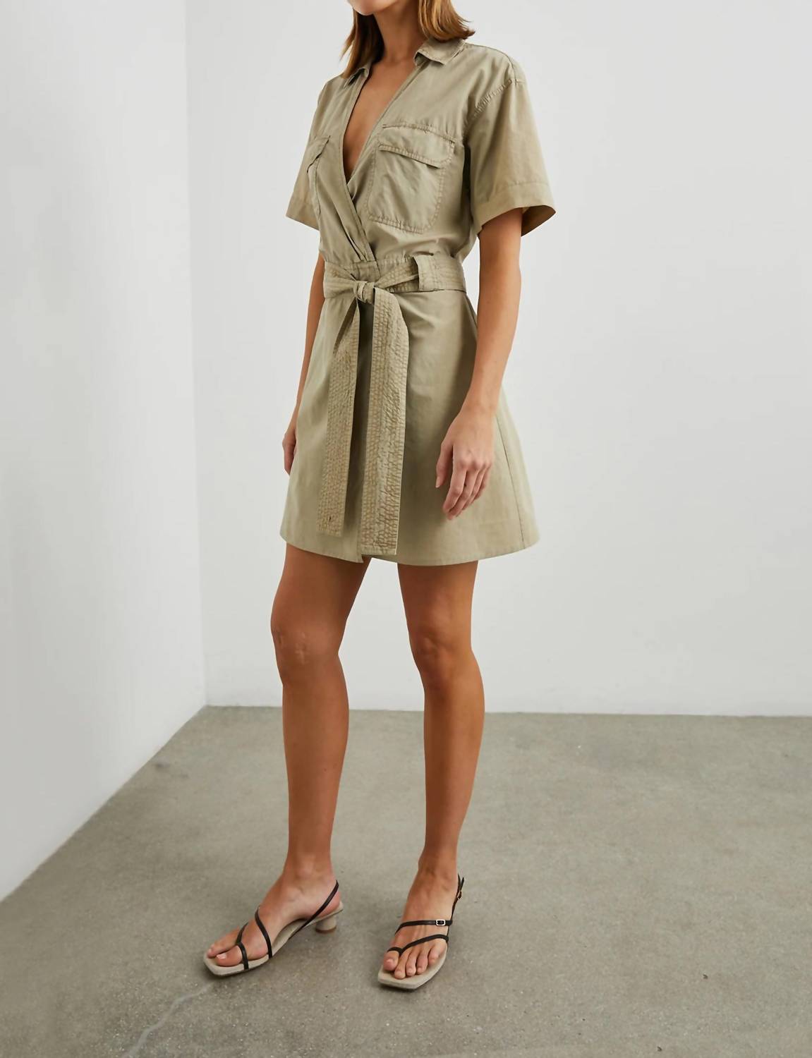 Rails Natalie Sleek Tie-belt Dress in beige - women's dress - detail view