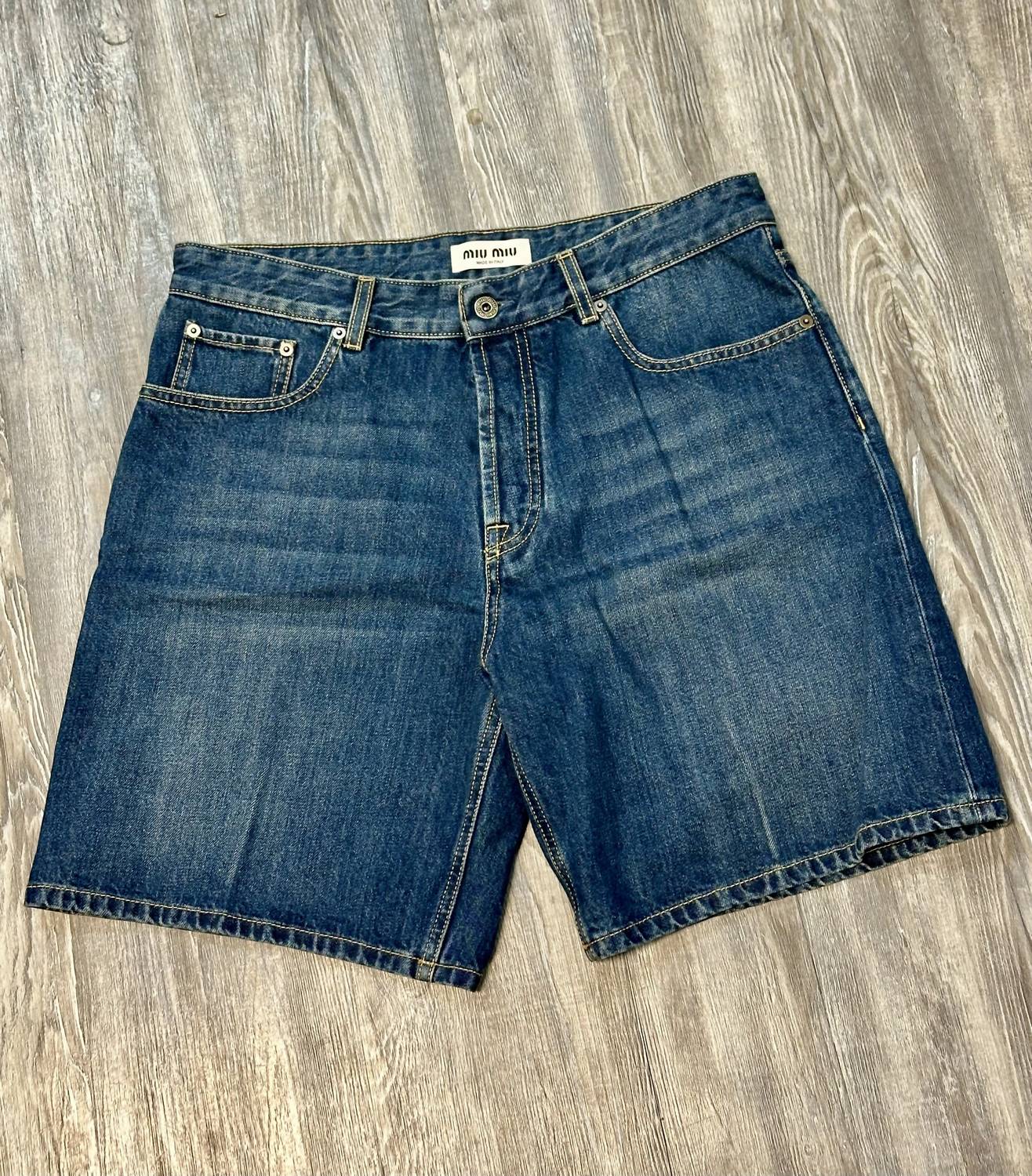 Miu Miu - Pre-Loved Women's Denim Fly And Logo On Right Back Pocket Shorts