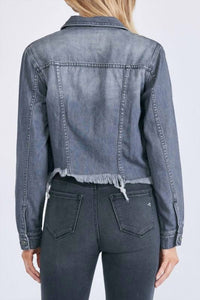 Hidden - Katy Cropped Distressed Jean Jacket