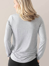 Kindred Bravely Bamboo Nursing And Maternity Long Sleeve T-shirt in grey heather - women's long sleeve top - detail view