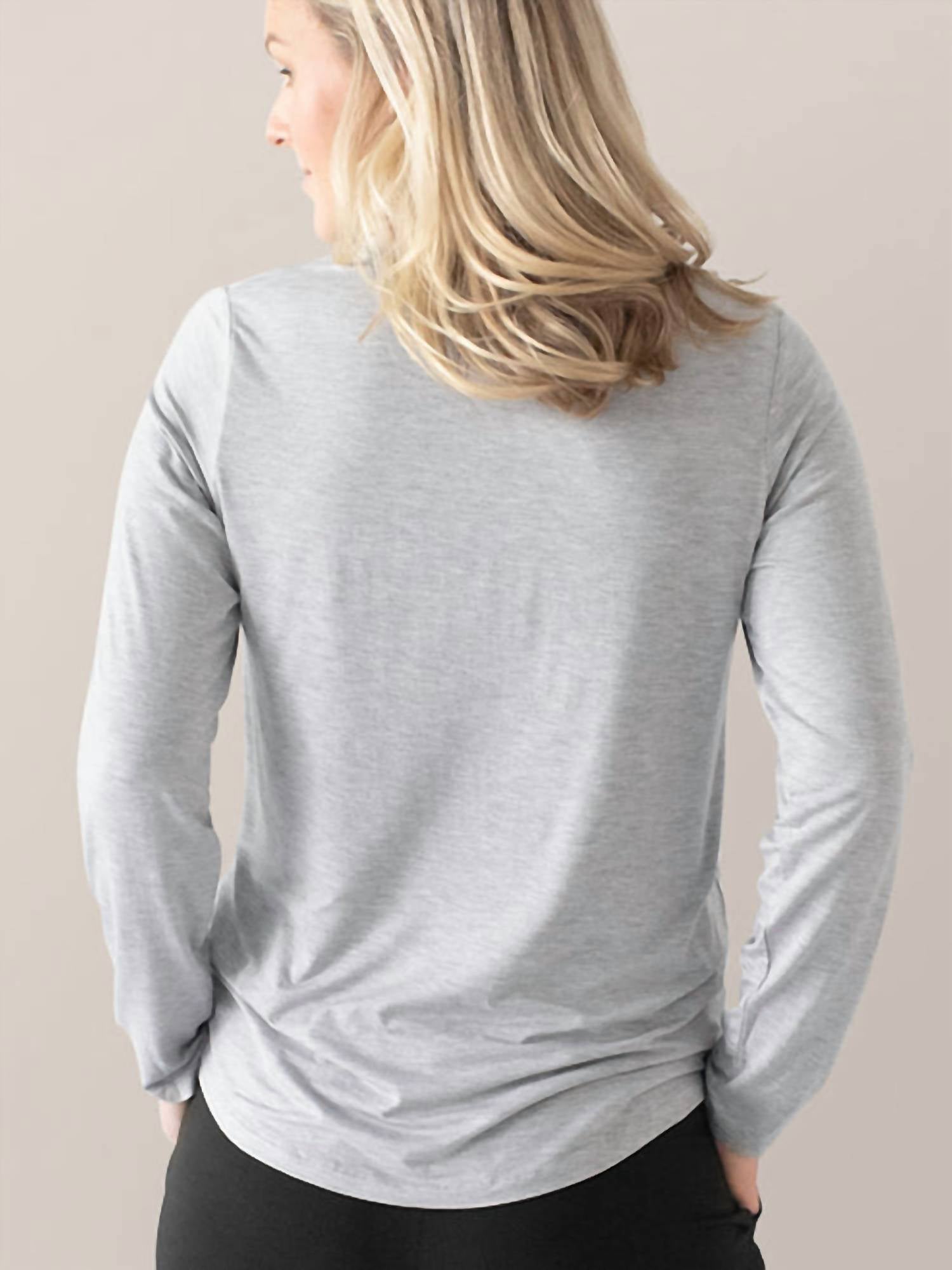 Kindred Bravely Bamboo Nursing And Maternity Long Sleeve T-shirt in grey heather - women's long sleeve top - detail view