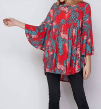 Honeyme - Paisley Print 3/4 Sleeve Blouse