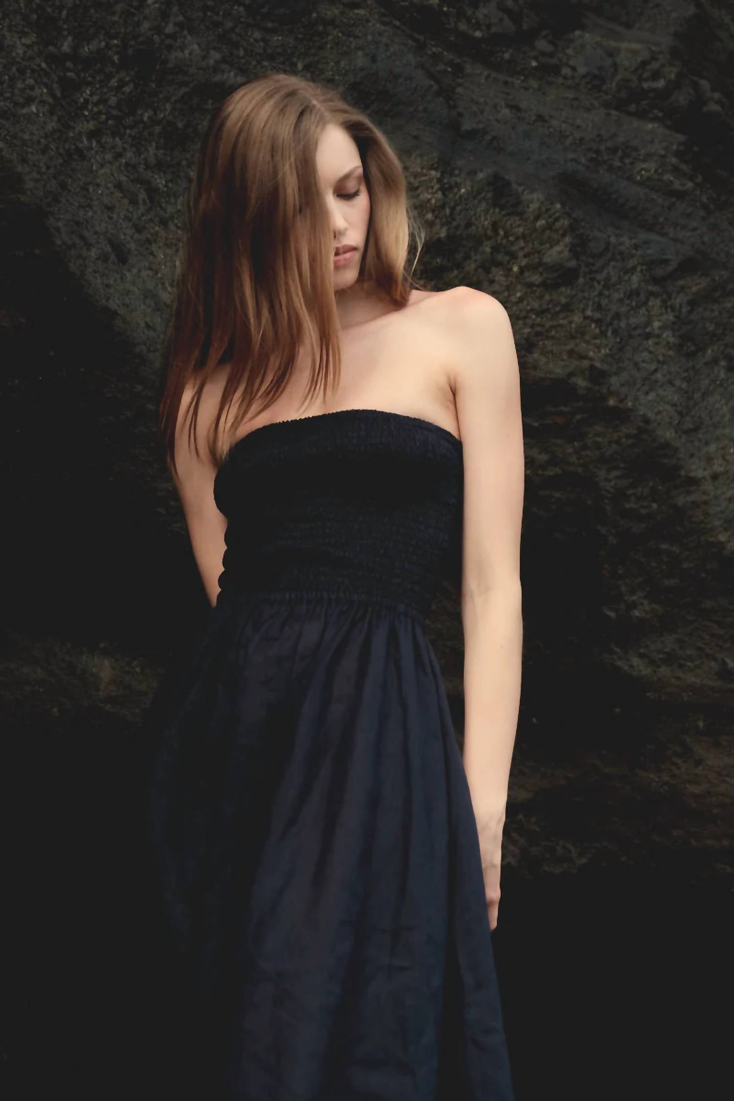 Nary - Shirred Linen Tube Midi Dress