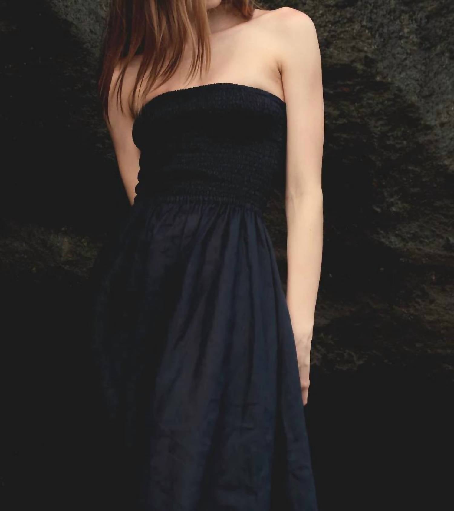 Nary - Shirred Linen Tube Midi Dress