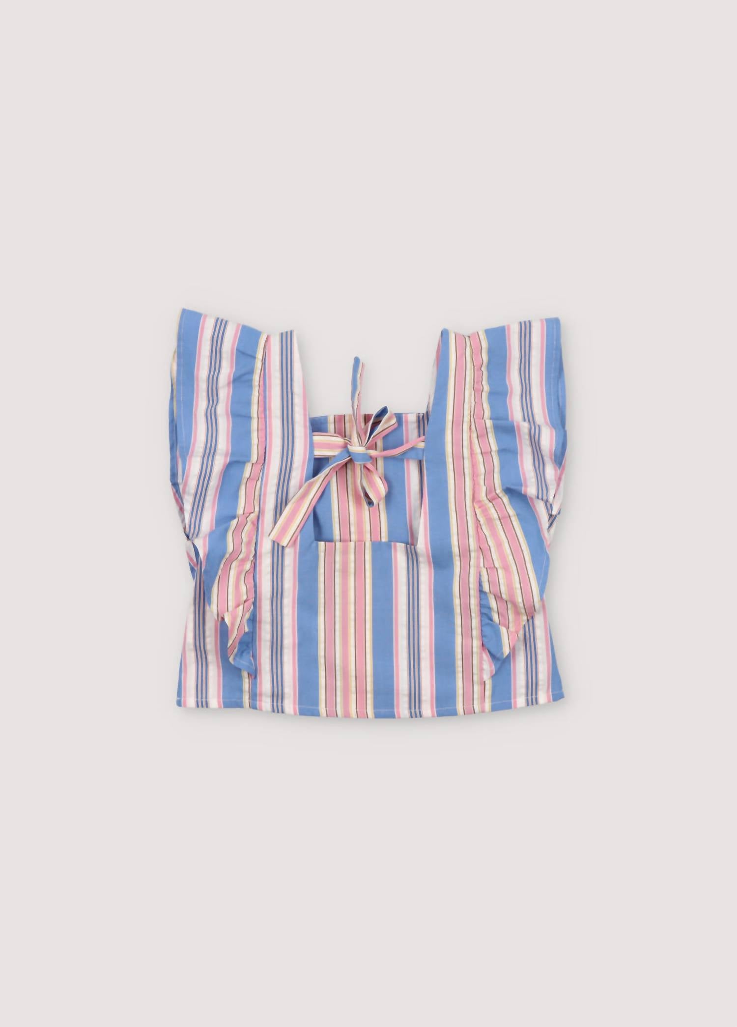 The New Society Girl's Chara Blouse in blue stripe - kids' blouse - detail view
