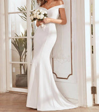 Ever-Pretty - Plain Solid Color Off Shoulder Mermaid Wedding Dress