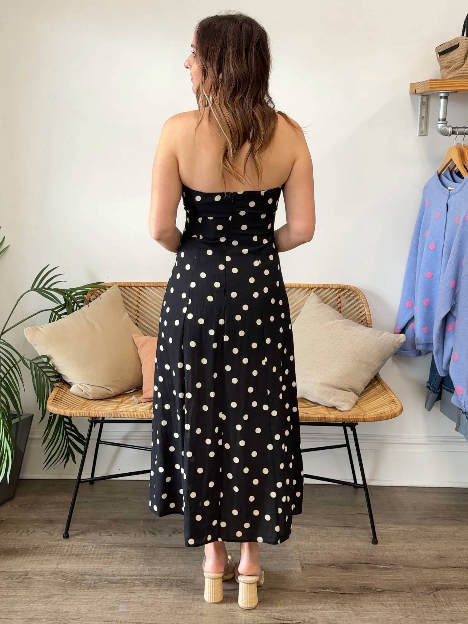 Dress Forum - Adelina Polka Dot Strapless Midi Dress