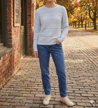Brodie Cashmere Taylor Textured Crew Neck Cashmere Pullover in willow - women's sweater