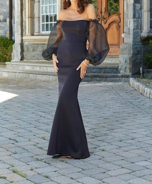 Mgny - Crepe Straight Neckline Evening Gown