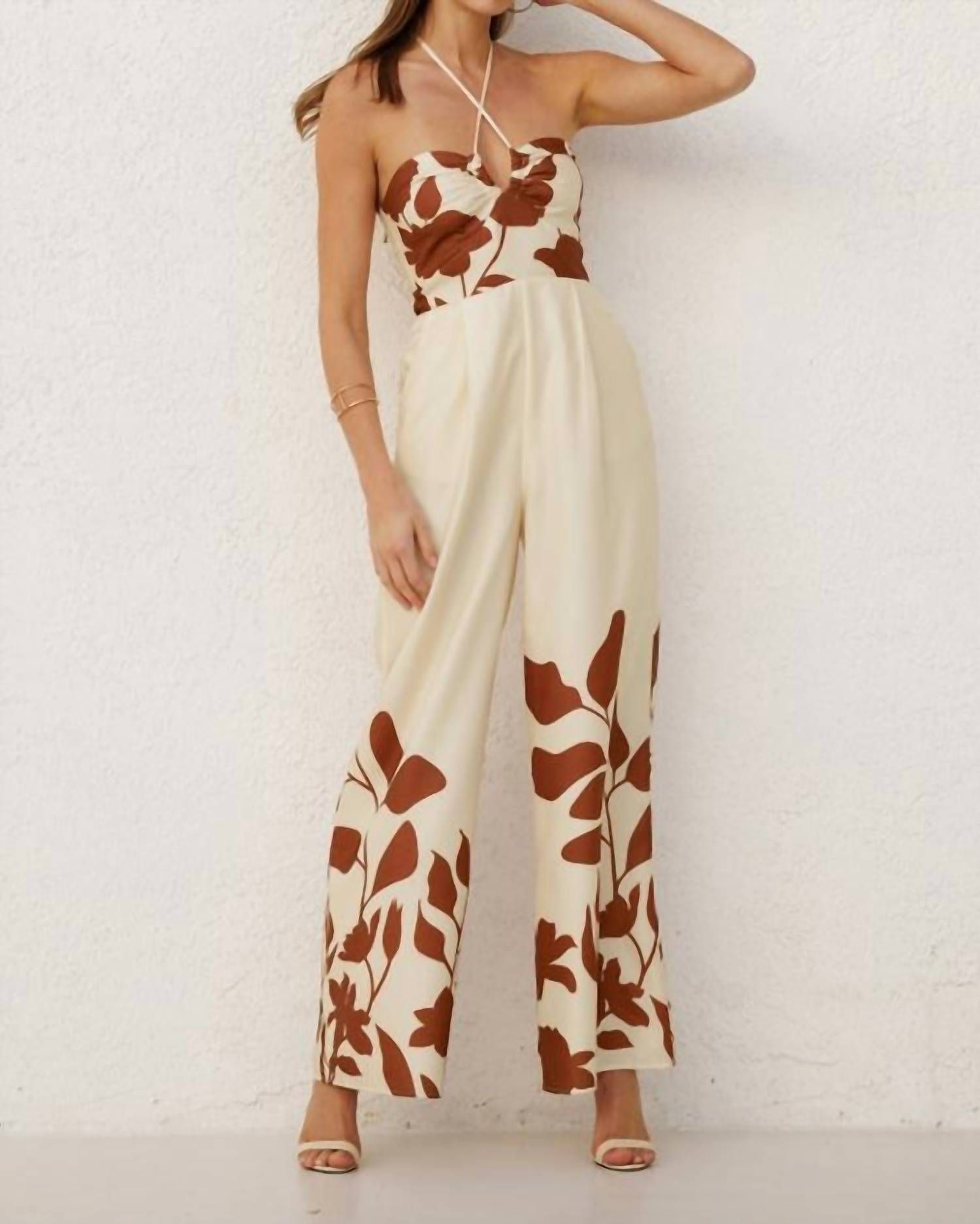 Endless Blu. - Rustic Floral Wide Pant Jumpsuit