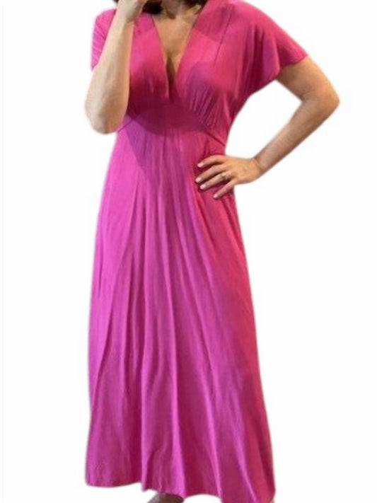 Astr - Short Sleeve Deep V-neck Maxi Dress