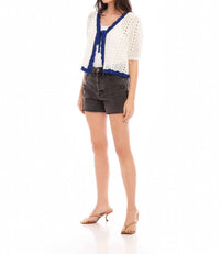 Fifteen Twenty Betsy Pointelle Jacquard Crochet Top in off white - women's blouse - alternate view