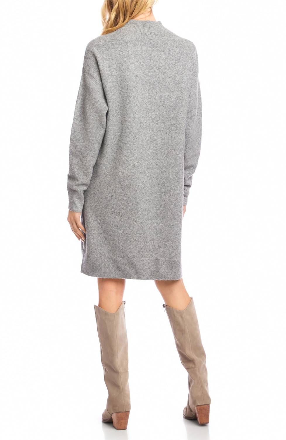 Karen Kane Mock Neck Sweater Dress in gray - women's sweater - detail view