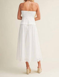 Mustard Seed - Eyelet Scallop Hem Strapless Midi Dress
