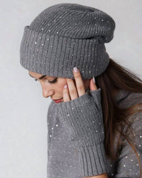 Minnie Rose - Women's Cotton Cashmere Rhinestone Shaker Beanie