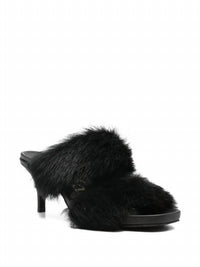 pedro garcia Women's Cissy Fur-trimmed Heeled Sandals in black suede churra - women's sandal