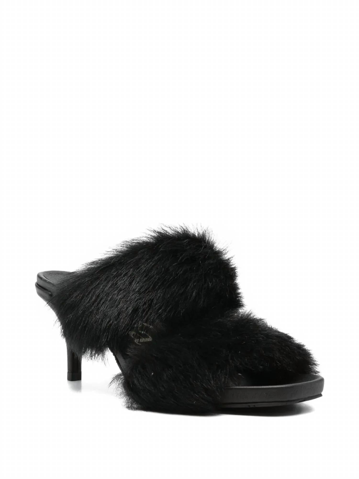 pedro garcia Women's Cissy Fur-trimmed Heeled Sandals in black suede churra - women's sandal