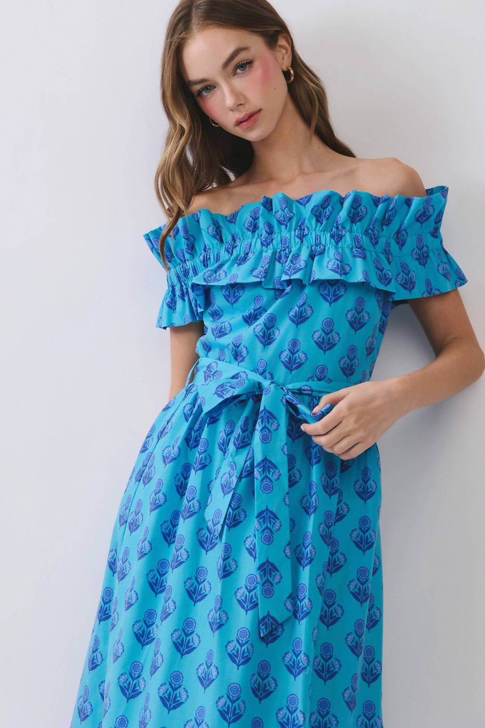 Tcec - Floral Print Off Shoulder Ruffle Maxi Dress