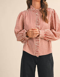 &Merci - Striped Ruffle Button Down Top