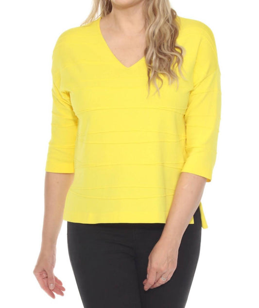 Joseph Ribkoff - Textured Stripe V-neck 3/4 Sleeve Knit Top