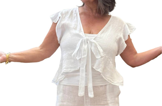 Made In Italy - Flutter Linen Tie Top