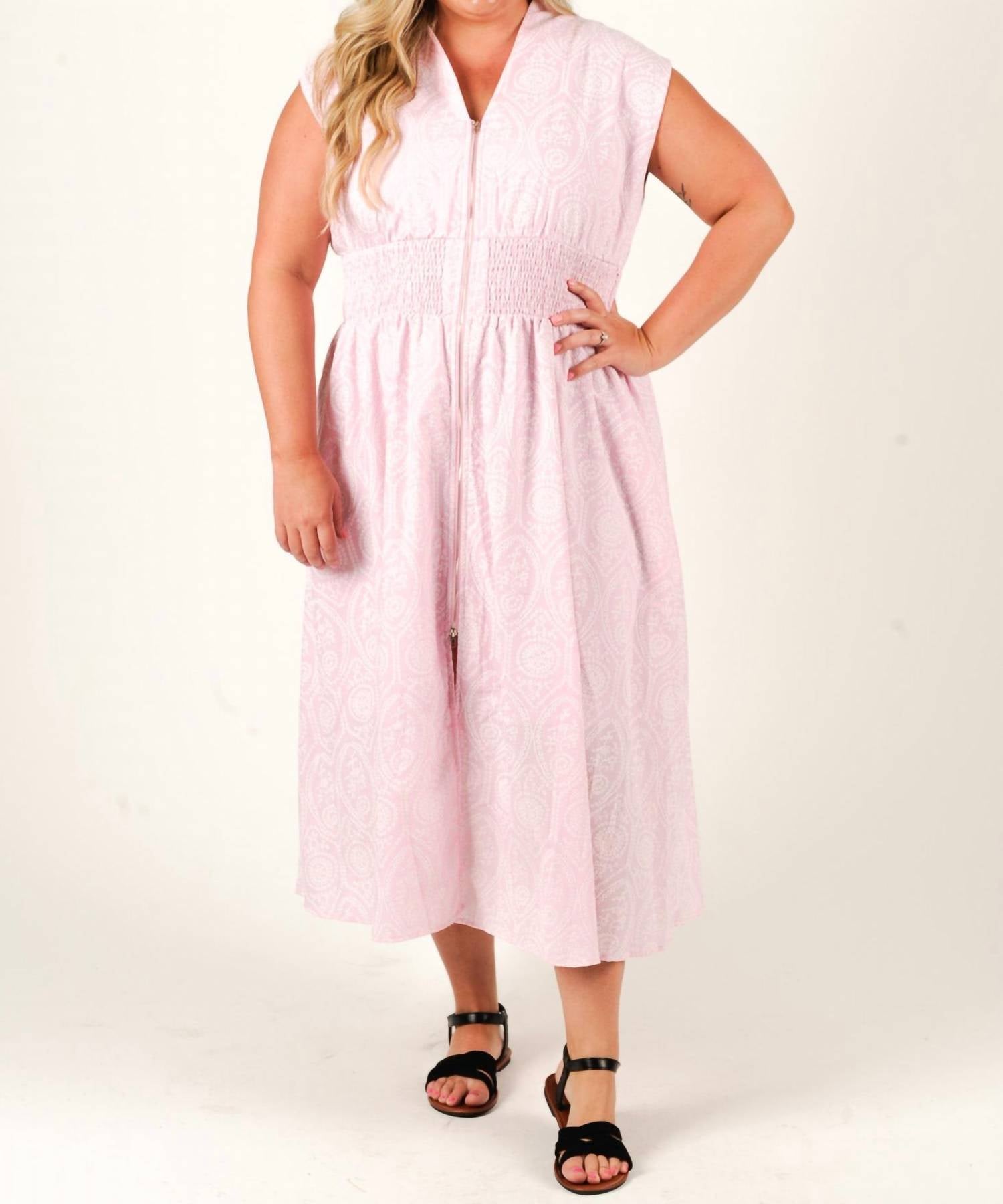 SHE + SKY Eyelet Charm Midi Dress in pink - women's dress