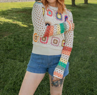 ADORA Boho Bliss Crochet Top in multicolor - women's long sleeve top - alternate view