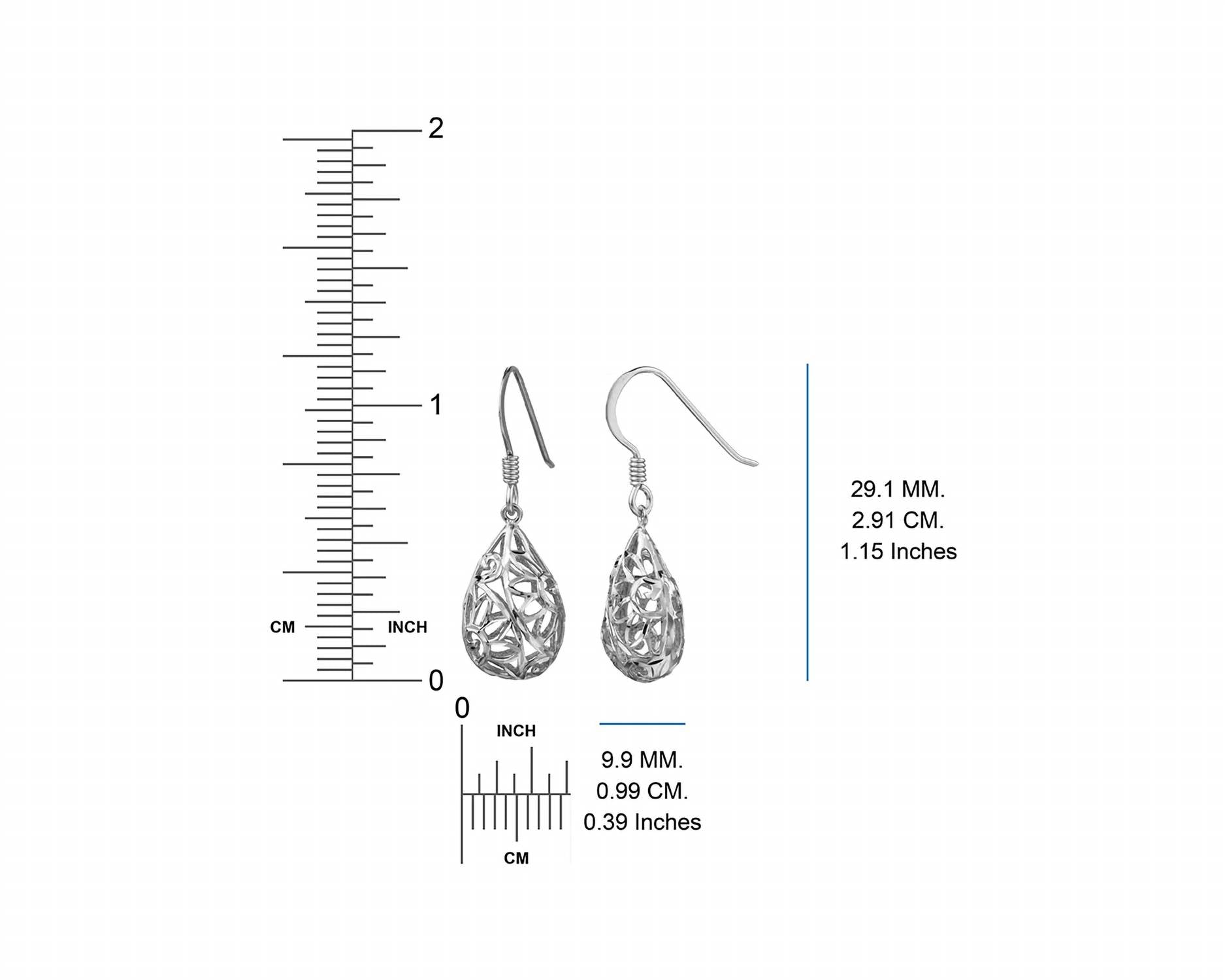 Gold & Honey - Women's Sterling Silver Pear Shape Filigree Drop Earrings And Pendant Necklace Set