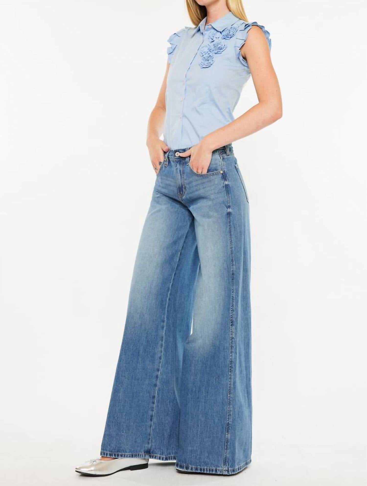 Kancan - Mid Rise Super Wide Jeans