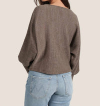 Dylan Andie Dolman Sleeve Knit Top in mocha - women's long sleeve top - detail view