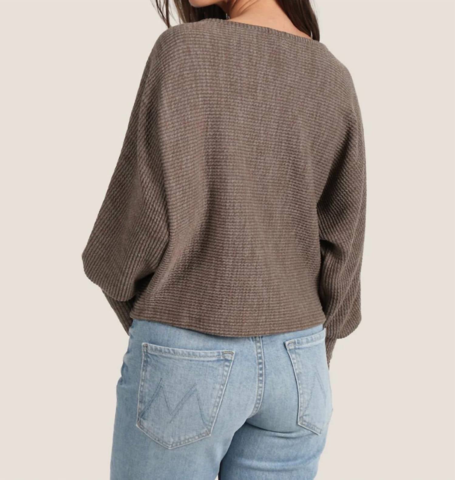 Dylan Andie Dolman Sleeve Knit Top in mocha - women's long sleeve top - detail view