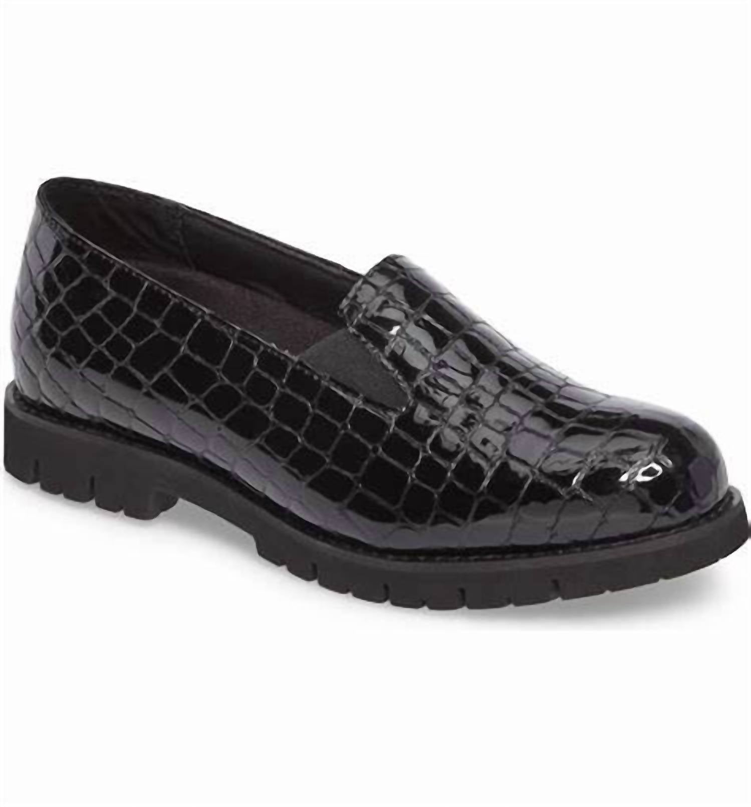 David Tate Women's Pearl Leather Loafers in black croco - women's flats