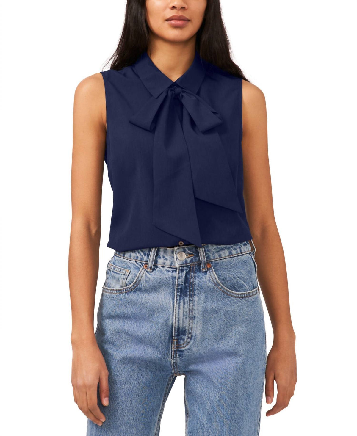 Cece - Women's Sleeveless Bow Button Front Top